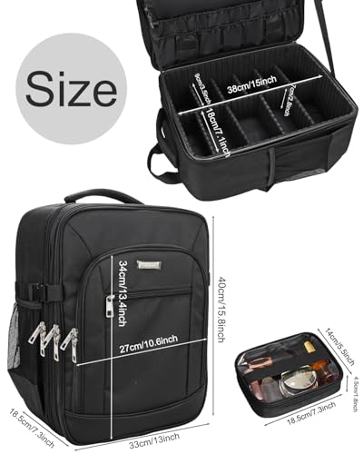 TANTO Makeup Backpack Makeup Artist Bag Professional Extra Large Cosmetic Bag Travel Train Case Storage Organizer Double-Layer Large Capacity Cosmetic Case with 4 Pouch(Black) - Image 5