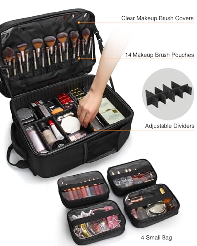 TANTO Makeup Backpack Makeup Artist Bag Professional Extra Large Cosmetic Bag Travel Train Case Storage Organizer Double-Layer Large Capacity Cosmetic Case with 4 Pouch(Black) - Image 3