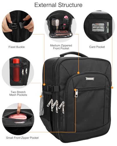 TANTO Makeup Backpack Makeup Artist Bag Professional Extra Large Cosmetic Bag Travel Train Case Storage Organizer Double-Layer Large Capacity Cosmetic Case with 4 Pouch(Black) - Image 4