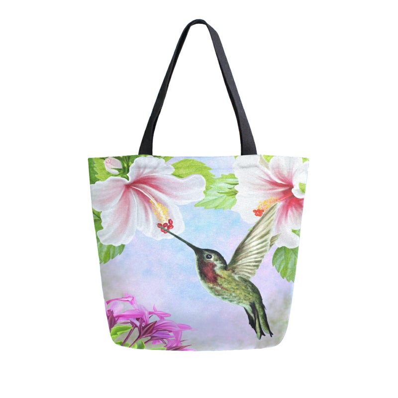 ZZKKO ZZKKO Bird Canvas Tote Grocery Bag Shoulder Casual Large for Women Teachers Hummingbird Floral Cotton Bag Shopping Purse Handbag Reusable Multipurpose Use 