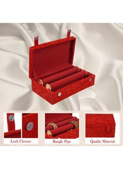 Kuber Industries Kuber Industries Bangle Box | Velvet Jewellery Gifts Organizer | Bracelet Organizer for Women | Bangle Box for Women | Self Cut Work |2 Rod Bangle Organizer | Pack of 2 | Red  - Image 4