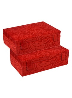 Kuber Industries Kuber Industries Bangle Box | Velvet Jewellery Gifts Organizer | Bracelet Organizer for Women | Bangle Box for Women | Self Cut Work |2 Rod Bangle Organizer | Pack of 2 | Red  - Image 1