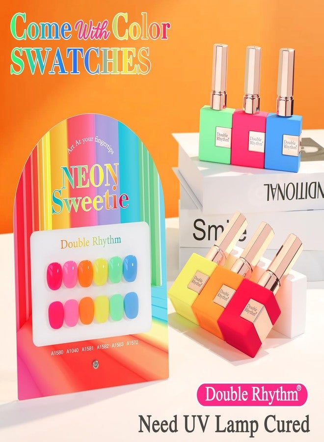 Double Rhythm 6 Pcs 15 ML Gel Polish Set Same Color Same Bottle Soak Off Gel Polish Kit Nail Art Manicure Salon DIY at Home for Women (Pastel Red Pink Orange Yellow Green-T6-11) - Image 2