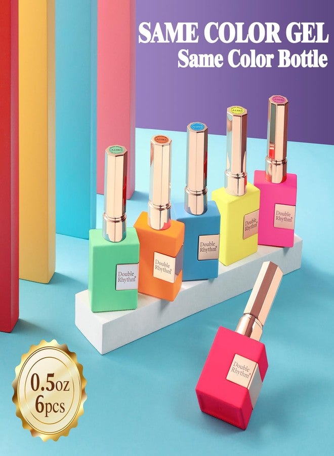 Double Rhythm 6 Pcs 15 ML Gel Polish Set Same Color Same Bottle Soak Off Gel Polish Kit Nail Art Manicure Salon DIY at Home for Women (Pastel Red Pink Orange Yellow Green-T6-11) - Image 5