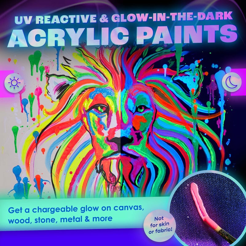 neon nights 2-IN-1 Glow In The Dark Acrylic Paint Set Glows in the Dark & under UV Blacklight - Set of 8 Self-Luminous Neon Paints for Halloween - German Premium Quality - 8 x 20 ml / - Image 3