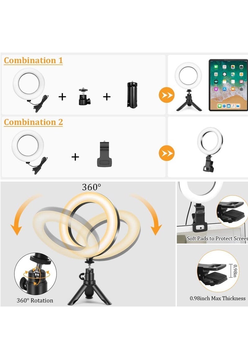 كاست ويف حلقة إضاءة LED مع حامل ثلاثي القوائم وحامل هاتف للبث المباشر وفيديوهات يوتيوب، حلقة إضاءة مكياج مكتبية قابلة للتعتيم للتصوير الفوتوغرافي، التصوير باستخدام 3 أوضاع إضاءة و10 مستويات سطوع (5 بوصات) - Image 5