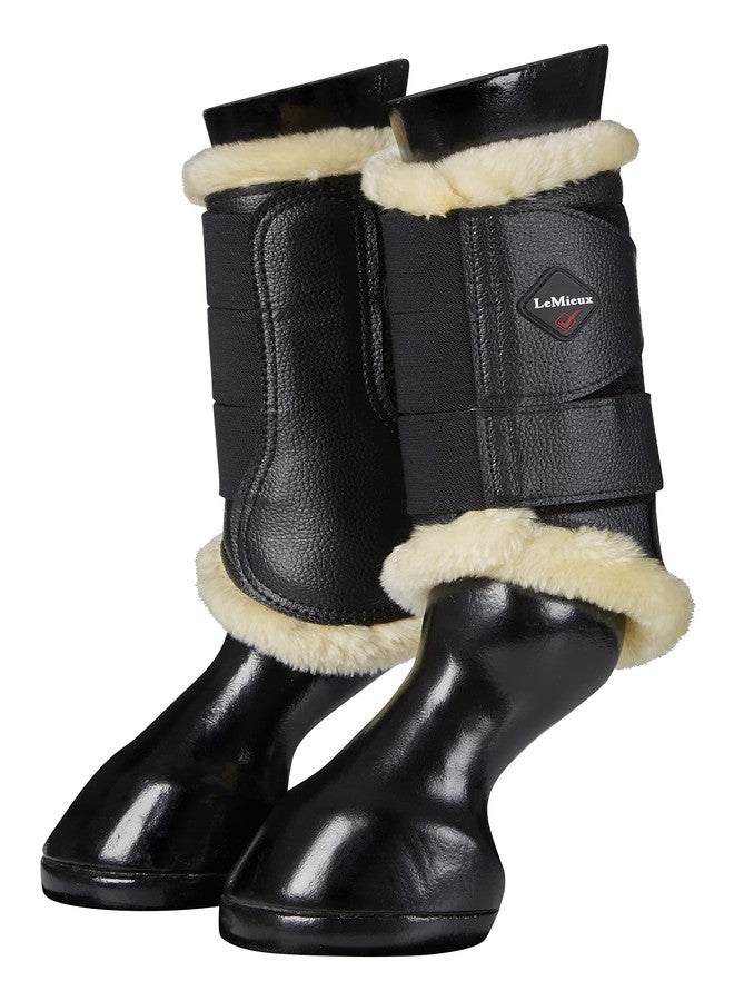 LeMieux Fleece Edged Mesh Brushing Horse Boots - Protective Gear and Training Equipment - Equine Boots, Wraps & Accessories (Black Natural - Medium) - Image 1