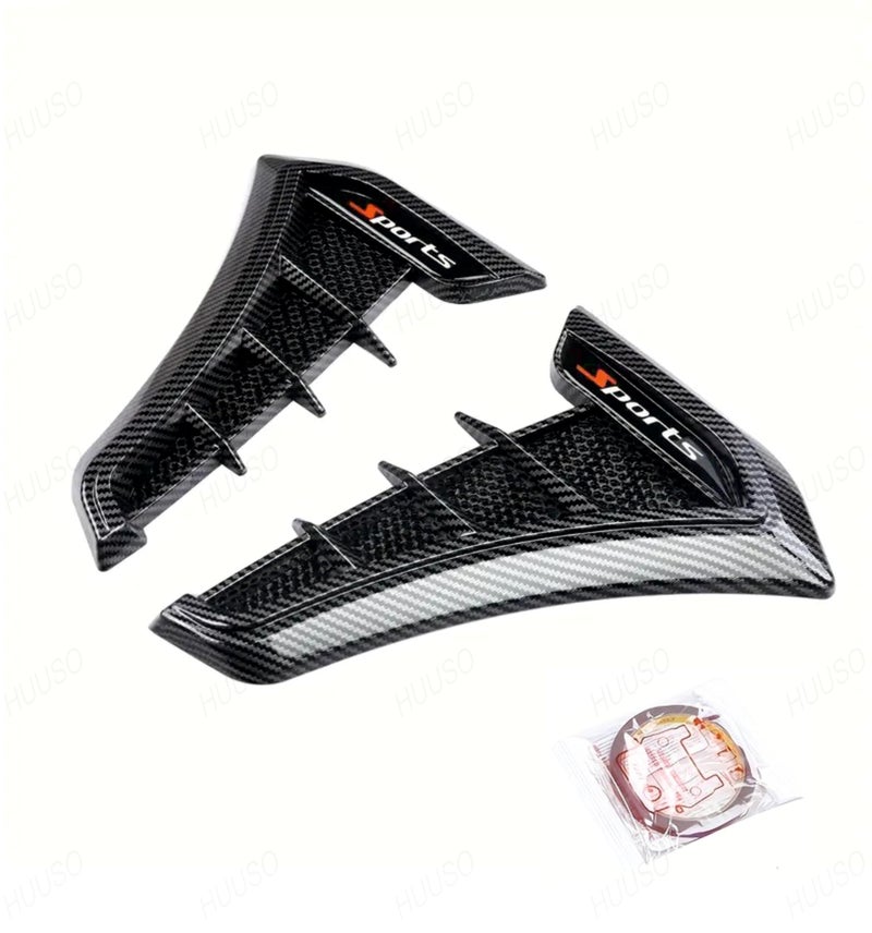 HUUSO 2-Pack Carbon Black Sports Car Air Vent Trim HD-717, Sleek Decorative Fender Stickers for Exterior Styling Compatible with All Cars - Image 1
