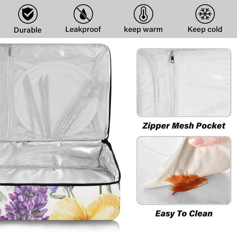 ElliTarr Casserole Carrier Insulated Casserole Dish Carrier Thermal Food Warmer Bag Lasagna Holder Lugger Tote Potluck Containers for Travel Picnic Party Tulips Lavenders Purple Butterfly - Image 4