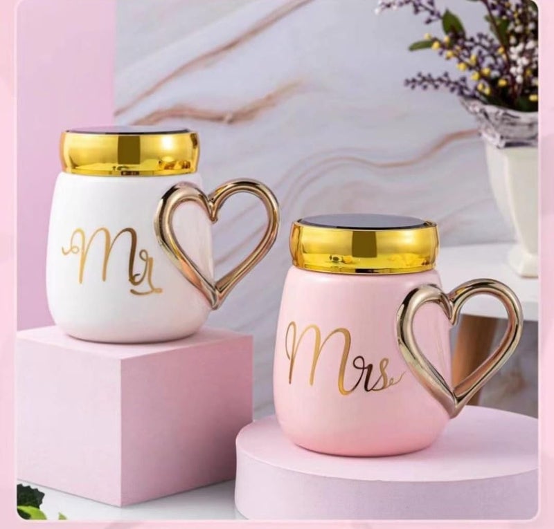 ConvertKitchen Ceramic Tea Coffee Mug 380 ML Set of 2 Best for Anniversary Wedding Engagement Valentine Gifts for Couple Teachers Women Men Husband Wife with Box Mr Mrs Mugs - Image 1