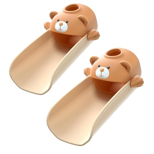 SKYROKU Faucet Extender for Kids TemperatureSensitive Faucet Spout Extension for Independent Hand Washing Cute Bear Design Fits Most Bathroom Kitchen SinksBrown 2P - Image 1
