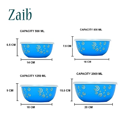 Zaib Microwave Safe Stainless Steel Mixing Bowl Set of 4 with Lids | Airtight Food Storage Containers | Kitchen Serving, Reheating & Snack Bowls (Blue Spiral Set 4) - Image 3