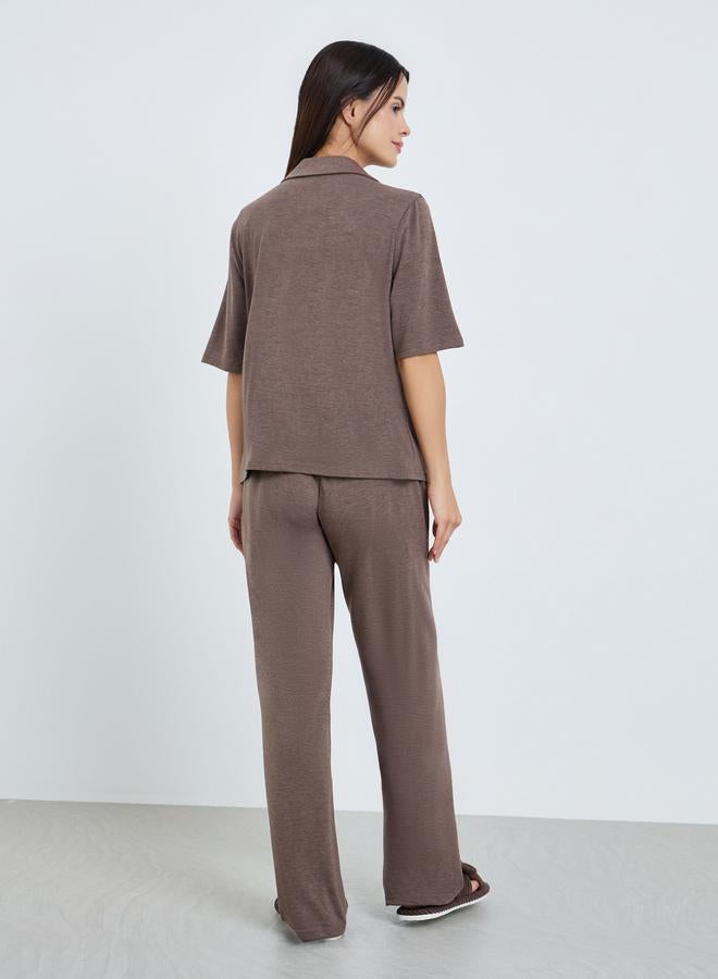 ستايلي طقم بيجاما من بنطال وبلوزة ميلانج للنساء - Image 5