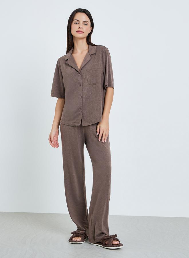 ستايلي طقم بيجاما من بنطال وبلوزة ميلانج للنساء - Image 1