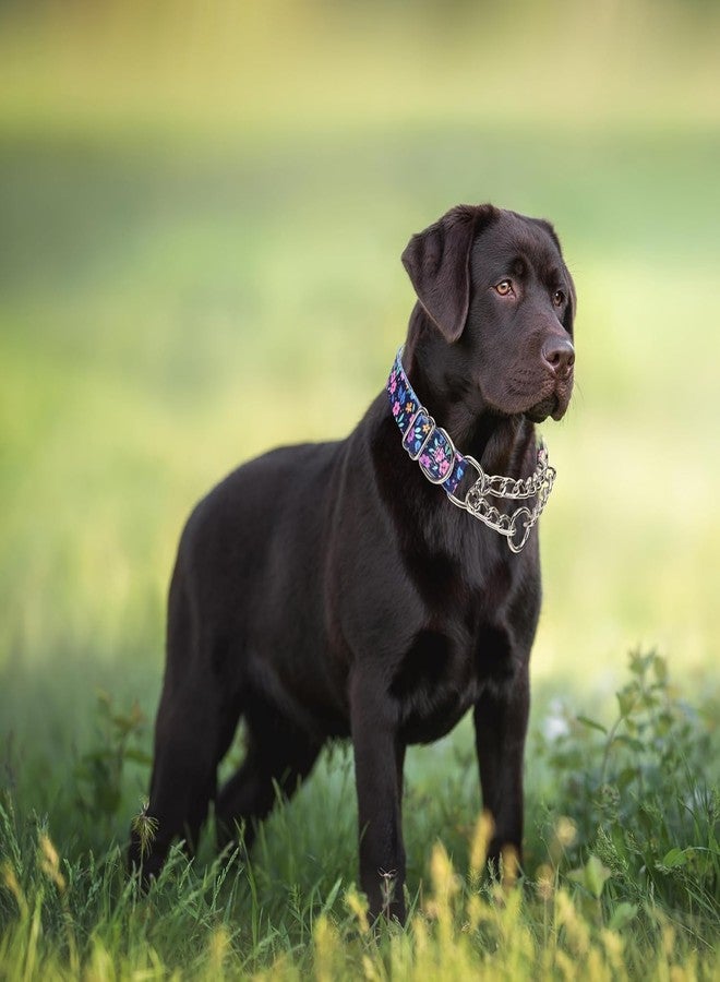 Weimostar Stainless Steel Chain Martingale Collar for Large Dogs, No Pull Slip Choker Collar Training Escape Proof Heavy Duty Choke Dog Collar for Small Medium Large Dogs Girl Female Pet, Purple Floral L - Image 2