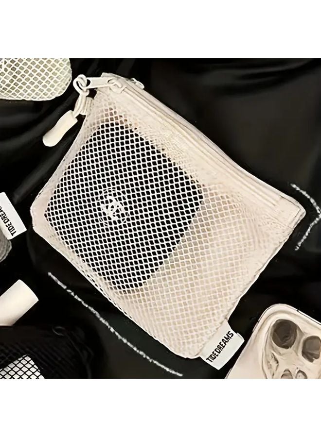 Grey Portable Double Compartment Mesh Travel Organizer Bag For Toiletries Cosmetics And Essentials - Image 5
