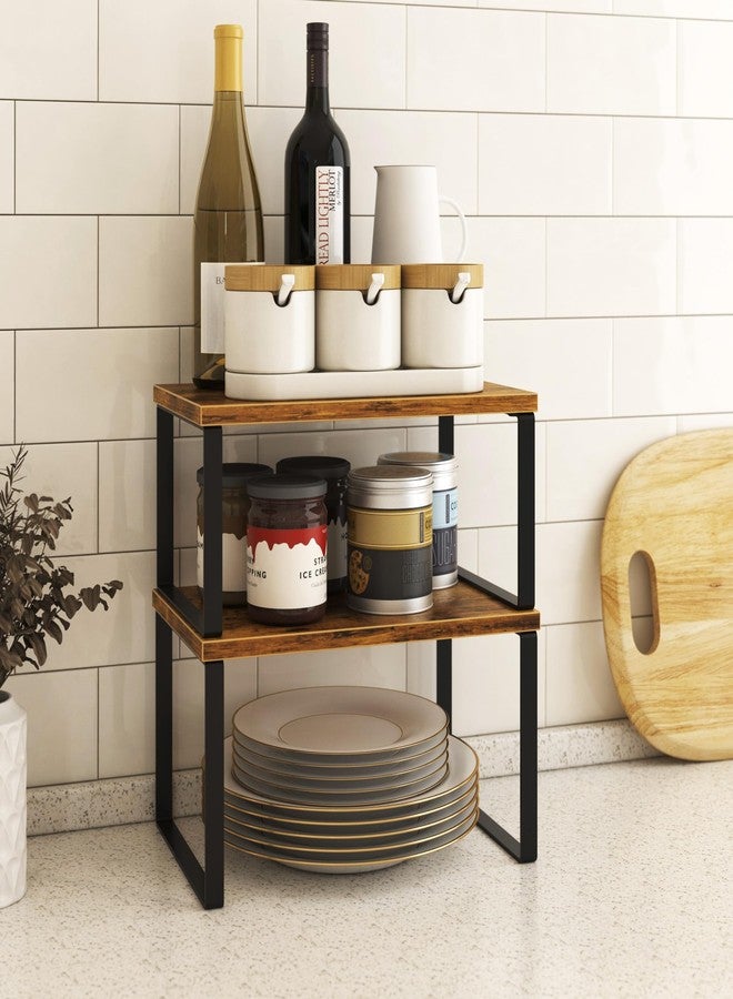 Selefrecos Kitchen Cabinet Organizer Set of 4, Cabinet Organizer Shelf Kitchen Counter Shelves, Rustic Brown - Image 5