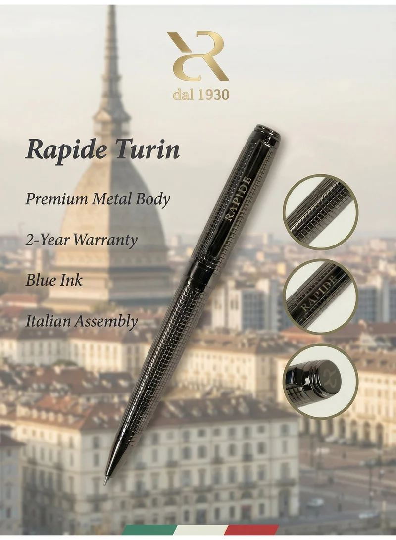 Ancora Rapide Turin Black Refillable Ballpoint Pen – 1mm Medium Point, Premium Metal Body, Italian Handcrafted Luxury Writing Pen with Gift Box & Certificate