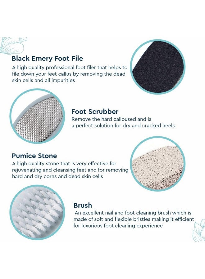 غوب مجموعة باديكير رباعية الطرق لإزالة الجلد الميت - حجر الخفاف، فرشاة القدم، مبرد القدم ومبرد القدم | حل باديكير منزلي 4 في 1 - تصميم مثالي، شعيرات ناعمة ومرنة - Image 3