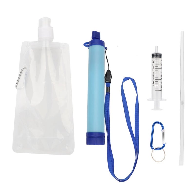 Portable Water Filter Straw: Lightweight With Strap & Dust Cover - High Filtration Activated Carbon Water Purification Tool for Camping Hiking Emergency Survival - Image 1