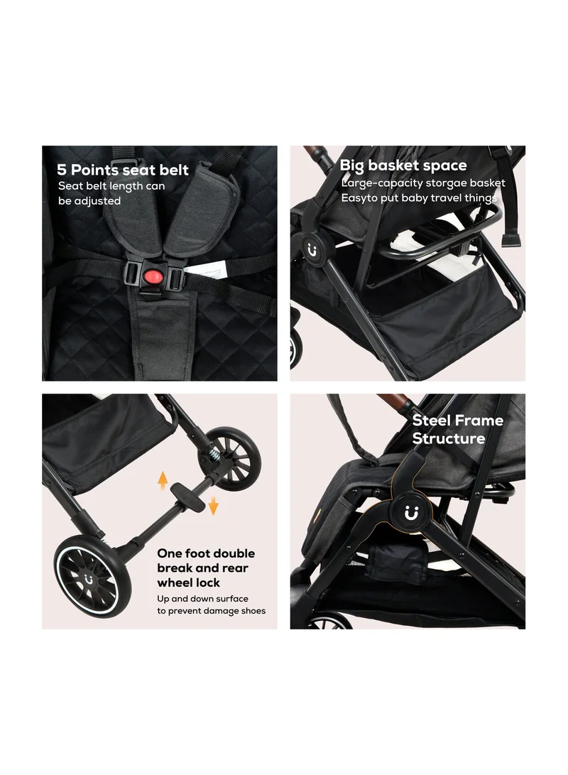 Nurtur Baby Travel Stroller With Storage Basket, Removable Front Bumper, 5 Point Safety Harness, EVA Wheels, Compact Foldable Design, 0 - 36 Months