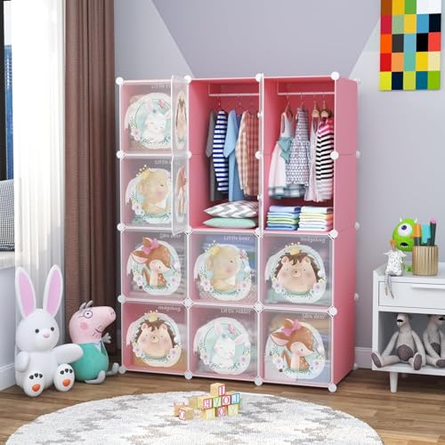 LUHI Plastic Wardrobe for Kids Clothes – Easy to Use Anti-Skid & Non-Slip Effective Professional, Plastic Cupboard for Kids, Foldable Almirah, Collapsible Wardrobe (Pink KTC4, 12-Shelf-12-Door) - Image 1