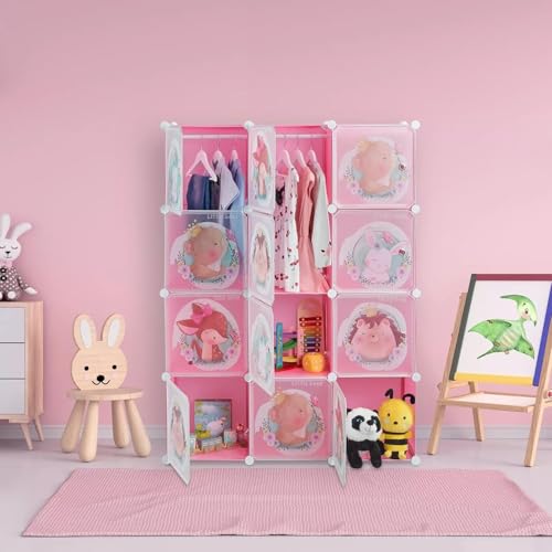 LUHI Plastic Wardrobe for Kids Clothes – Easy to Use Anti-Skid & Non-Slip Effective Professional, Plastic Cupboard for Kids, Foldable Almirah, Collapsible Wardrobe (Pink KTC4, 12-Shelf-12-Door) - Image 3