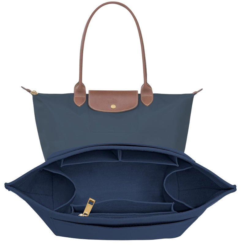 LOUKAYCCI Purse Organizer Insert for Longchamp Le Pliage L Handbag Insert Felt Long Champ Tote Bag Organizer Insert with Cup DarkBlue Large - Image 2