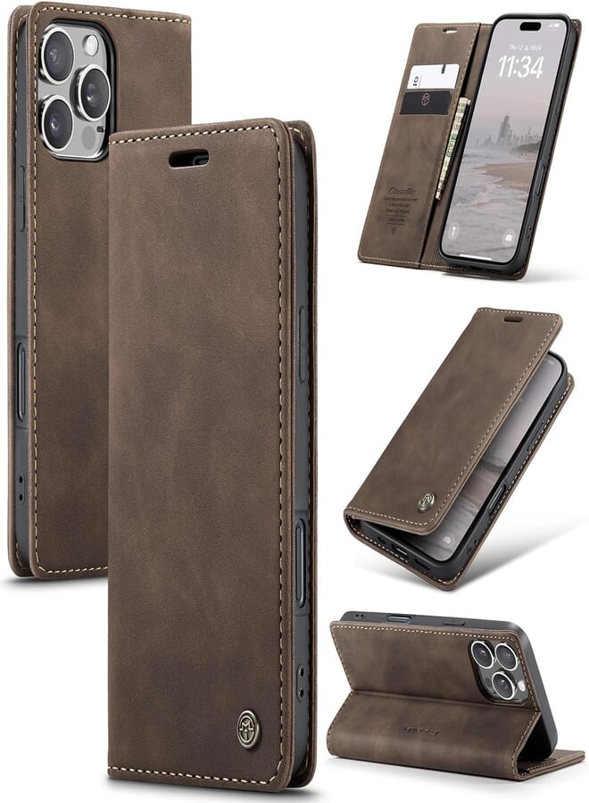 FASCINATION phone case compatible with iphone 16 pro max case Multifunctional Horizontal Flip Leather Case, with Card Slot & Holder & Wallet for iphone 16 pro max (coffee, iph 16 pro max)