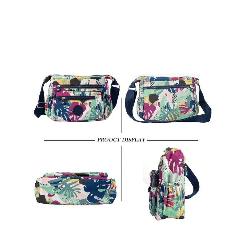 SOLARAE حقائب يد نسائية مقاومة للماء متعددة الجيوب حقائب كتف قماش مطبوعة عادية للخارجية - Image 2