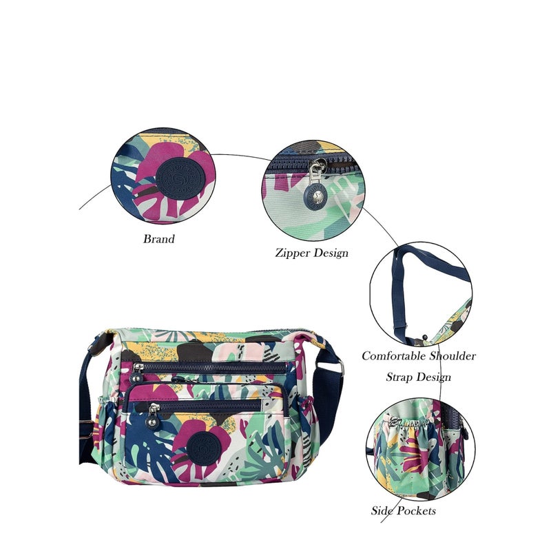 SOLARAE حقائب يد نسائية مقاومة للماء متعددة الجيوب حقائب كتف قماش مطبوعة عادية للخارجية - Image 3