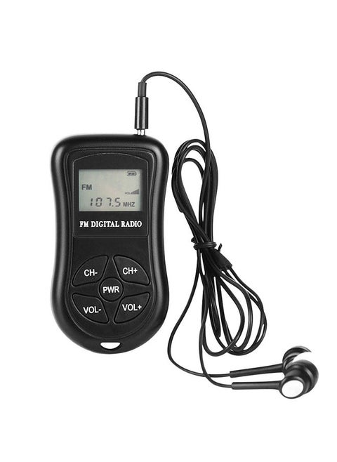 KDKA-600 Mini FM Stereo Radio Portable Digital DSP Receiver with 1.15 Inch LCD Display Screen Lanyard 60-108MHz Receiving Frequency Black