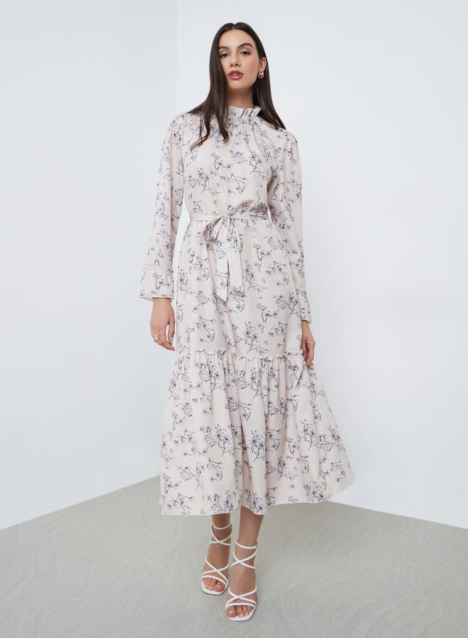 تايك تو فستان طويل بطبعة زهور وربطة خصر - Image 2