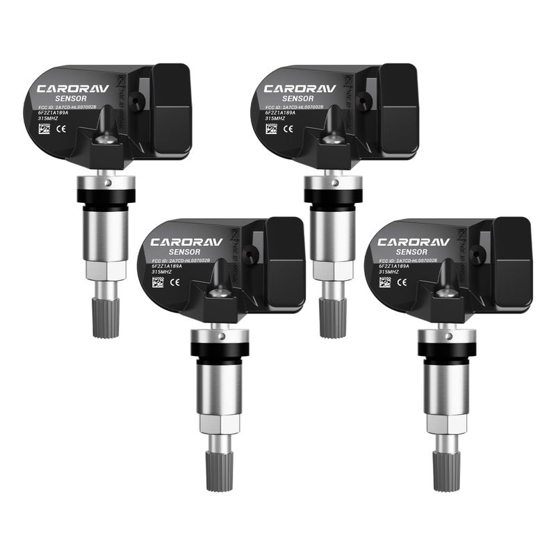 Tire Pressure Monitoring System Sensor TPMS Replacement for 0608 Ford F150 Fusion Mustang Flex Ranger Lincoln Mazda Mercury 315MHz Replaces 6F2Z1A189A 7L1Z1A189A 4 Pack 4 Replaceable Valve Stems