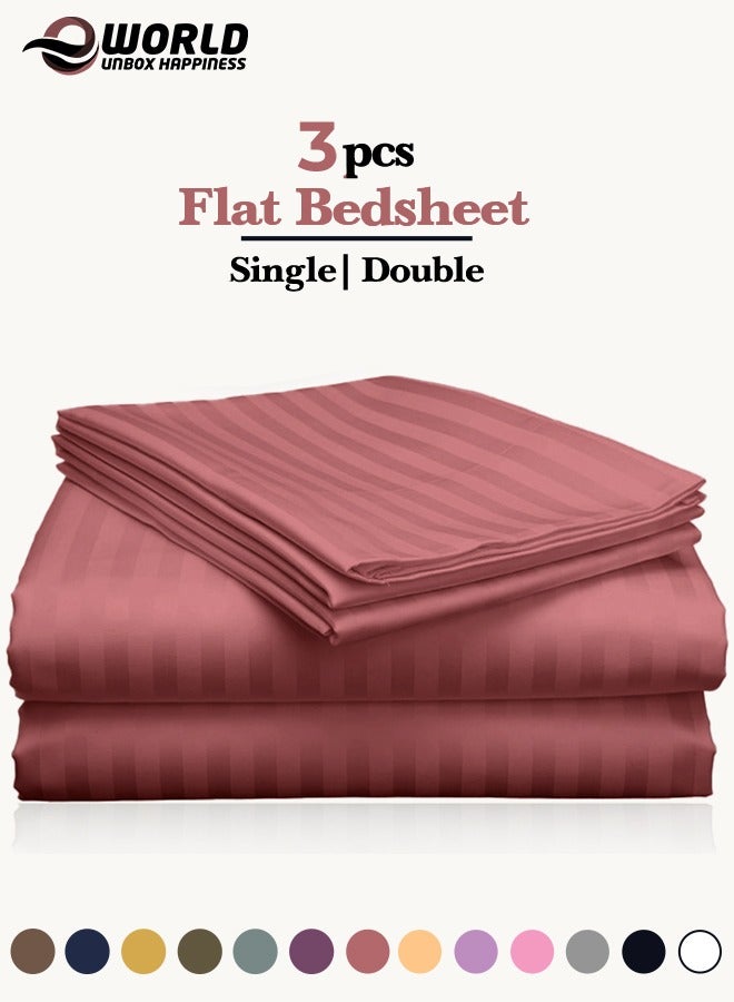 Eworld 3 Piece Luxury Maroon Striped Bed Sheet Set with 1 Flat Sheet and 2 Pillowcases for Hotel and Home Crafted from Ultra Soft and Breathable Microfiber for Year-Round Comfort, (Single/Double) - Image 1