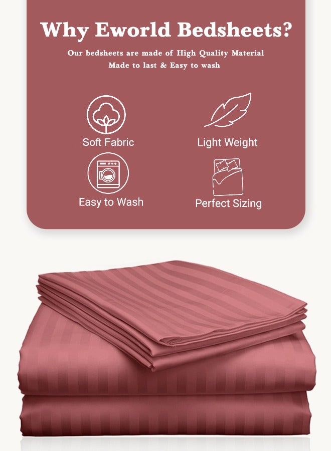 Eworld 3 Piece Luxury Maroon Striped Bed Sheet Set with 1 Flat Sheet and 2 Pillowcases for Hotel and Home Crafted from Ultra Soft and Breathable Microfiber for Year-Round Comfort, (Single/Double) - Image 5