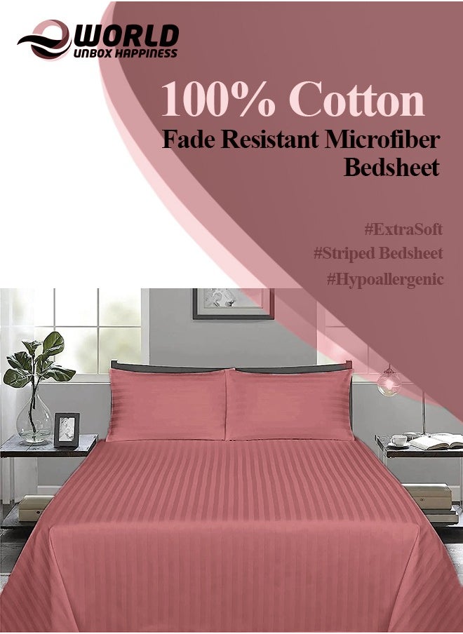 Eworld 3 Piece Luxury Maroon Striped Bed Sheet Set with 1 Flat Sheet and 2 Pillowcases for Hotel and Home Crafted from Ultra Soft and Breathable Cotton for Year-Round Comfort, (Single/Double)  - Image 3