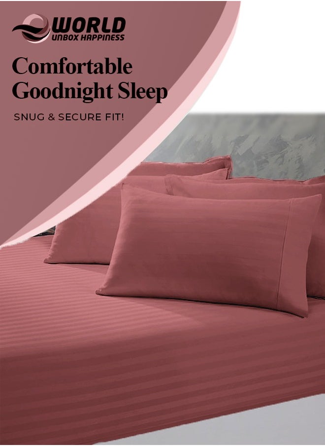Eworld 3 Piece Luxury Maroon Striped Bed Sheet Set with 1 Flat Sheet and 2 Pillowcases for Hotel and Home Crafted from Ultra Soft and Breathable Cotton for Year-Round Comfort, (Single/Double)  - Image 4