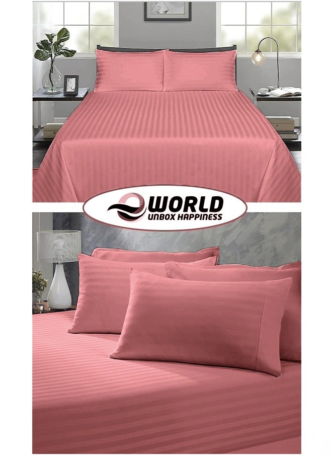 Eworld 3 Piece Luxury Maroon Striped Bed Sheet Set with 1 Flat Sheet and 2 Pillowcases for Hotel and Home Crafted from Ultra Soft and Breathable Cotton for Year-Round Comfort, (Single/Double)  - Image 5