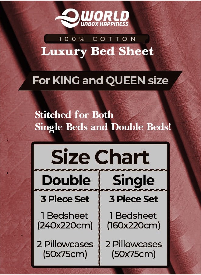 Eworld 3 Piece Luxury Maroon Striped Bed Sheet Set with 1 Flat Sheet and 2 Pillowcases for Hotel and Home Crafted from Ultra Soft and Breathable Cotton for Year-Round Comfort, (Single/Double)  - Image 2