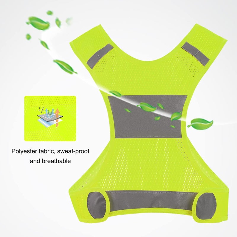ZJchao Reflective Cycling Vest Lightweight Running Vest Sports Safety Waistcoat for Outdoor Activities (Fluorescent yellow-M code) - Image 2