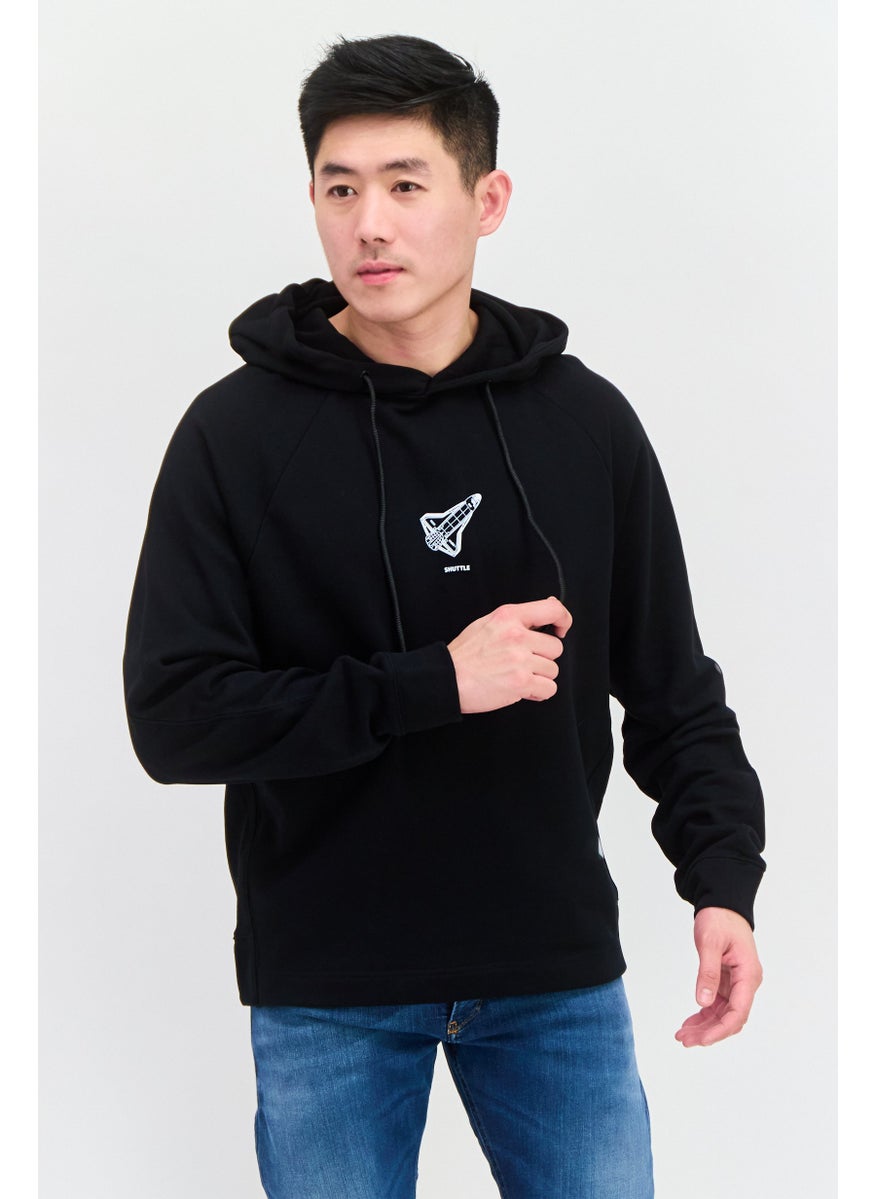 Selected Homme Men Hooded Long Sleeve Printed Sweatshirt, Black Combo  - Image 1