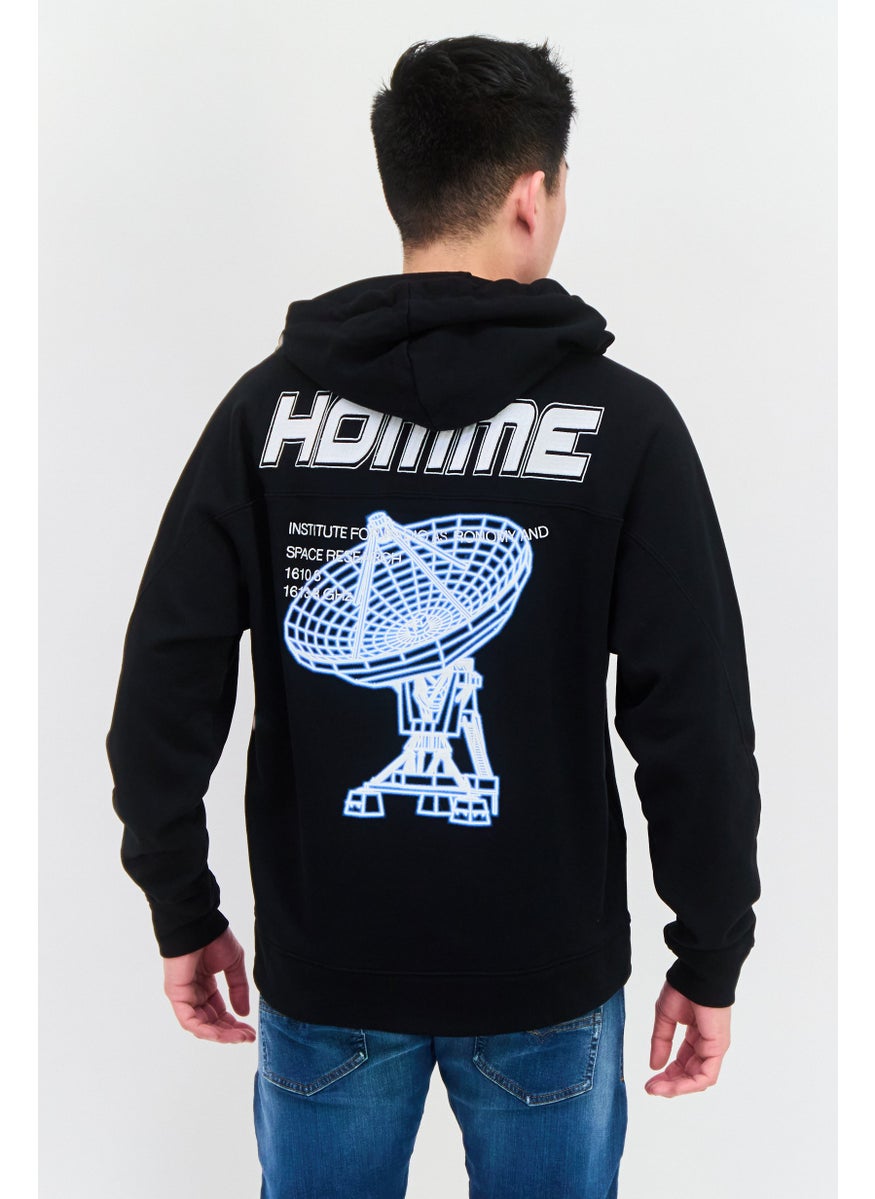 Selected Homme Men Hooded Long Sleeve Printed Sweatshirt, Black Combo  - Image 3