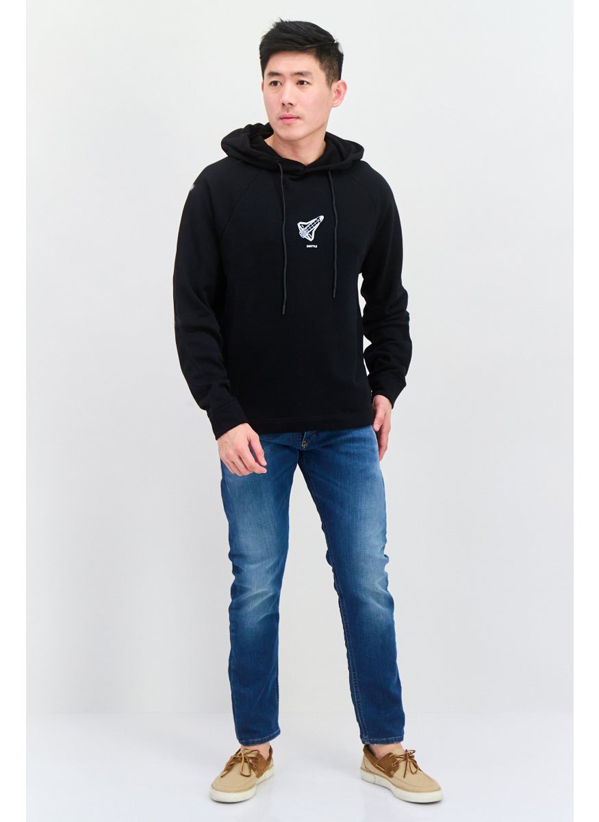 Selected Homme Men Hooded Long Sleeve Printed Sweatshirt, Black Combo  - Image 4