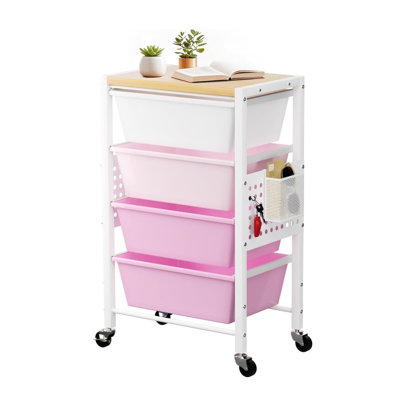 Time Forest Rolling Cart with 4 Drawers, Plastic Drawer Storage Carts with Wheels & Wooden Tabletop, Metal Utility Cart with Pegboards, Office Living Room Classroom Craft Organization and Storage, Bright Green - Image 1