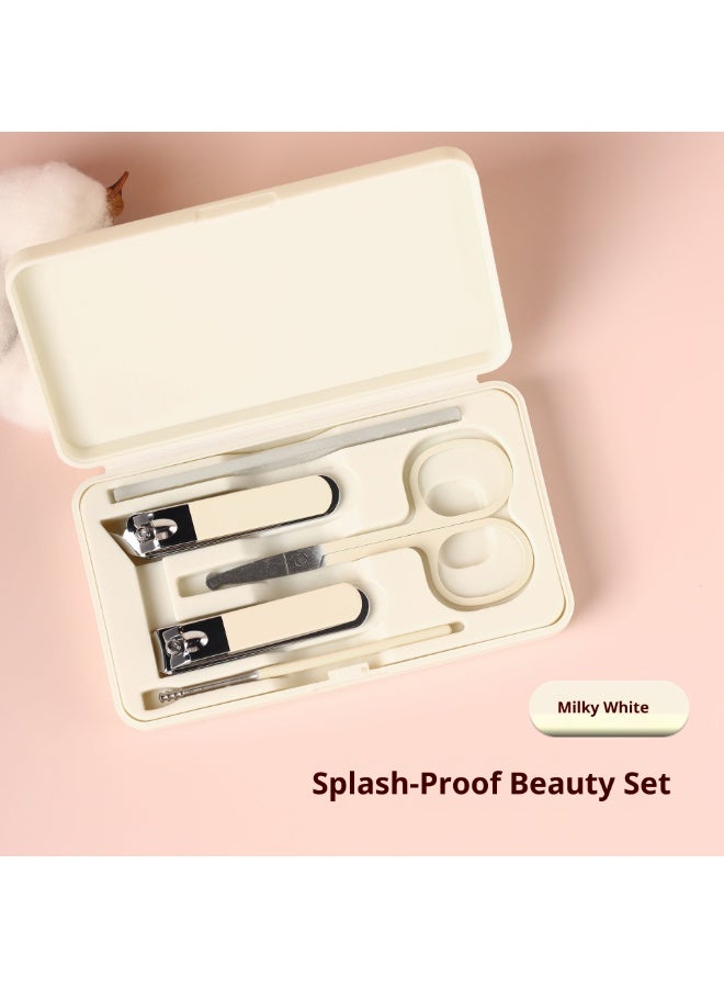 Portable nail clipper set, portable storage case, PP material with ear picking spoon, stainless steel nail clippers 5-piece set - Image 1