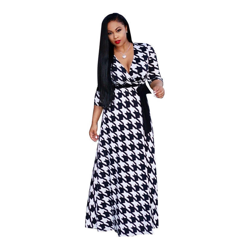 Bohemian V-Neck Printed Plus Size Maxi Dress