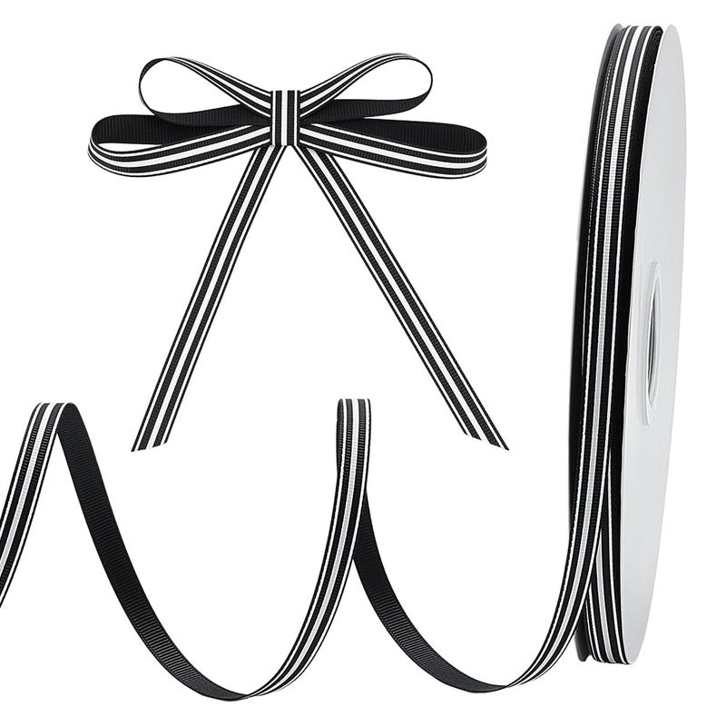 PH PandaHall 100 Yards 38 Stripe Styles Ribbons Grosgrain Satin Fabric Ribbon for Gift Wrapping Floral Arrangements Hair Bows Sewing Wedding Party Decoration Black White - Image 2