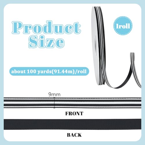 PH PandaHall 100 Yards 38 Stripe Styles Ribbons Grosgrain Satin Fabric Ribbon for Gift Wrapping Floral Arrangements Hair Bows Sewing Wedding Party Decoration Black White - Image 3