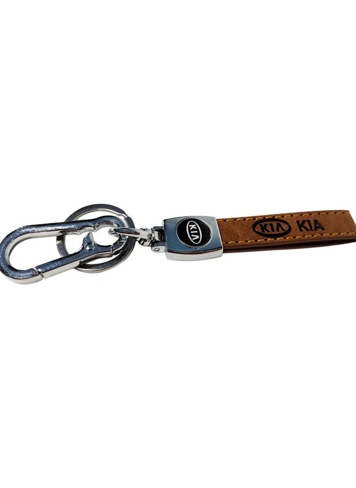 KIA KIA Logo Car Key Chain, Home Key Chain, Metal Ring With PU Leather Strap Keychain  - Image 1